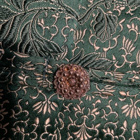 Vintage oriental Green Silk Mandarin Collar Embroidered Jacket XL - Picture 3 of 9